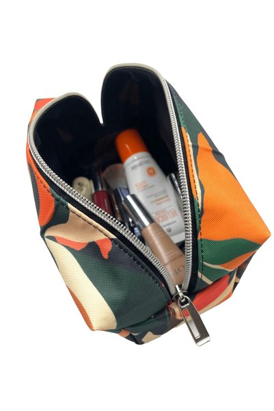 Differ Studio Leaf Patterned Orange Waterproof Wide Pen Holder/makeup/cosmetic/travel/handbag