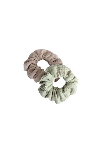 Lucy and Home 100% Cotton 2 Pieces 4 Layers Muslin Hair Elastics Green, Beige