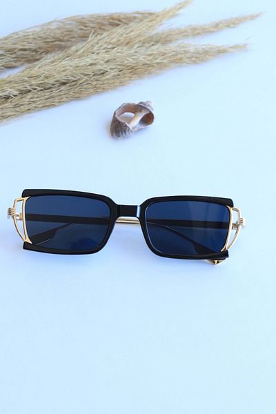 LOOKUP Unisex Sunglasses Uv400 Protection New Model Gold Handle Black Rectangular Frame Vintage Style