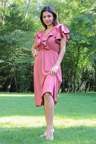 Neşeli Butik Γυναικείο φόρεμα Ayrobin με βολάν στον γιακά και στα μανίκια με λεπτομέρεια δεσίματος Nb10050