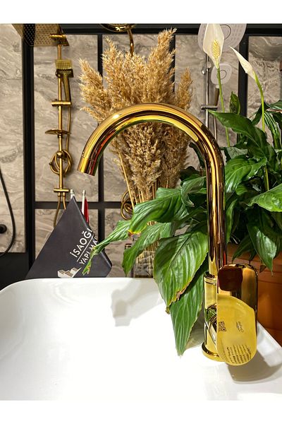 İSAOĞLU YAPI Shiny Gold Larancia Kitchen Faucet Gold Kitchen Faucet Gold Sink Tap