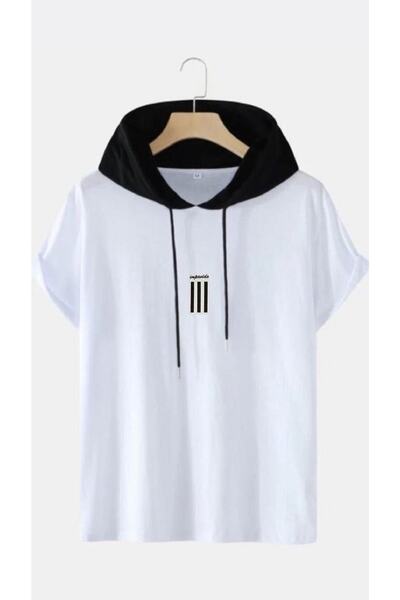 İmpavido Tricou alb supradimensionat cu glugă neagră imprimat