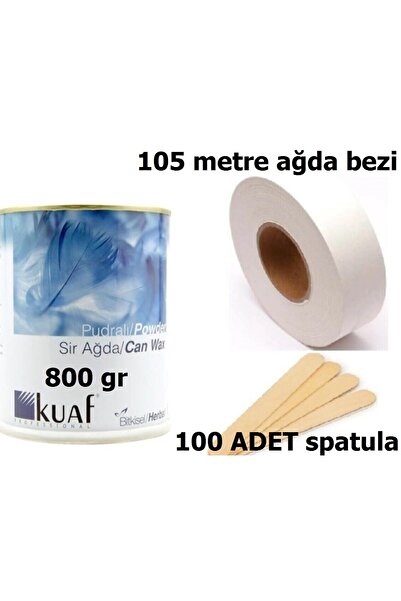 Kuaf Konserve Ağda Pudralı 800gr + Ağda Bezi 105 Metre + Spatula 100 Adet