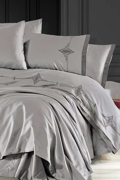 Nazik Home طقم غطاء لحاف مزدوج من الساتان القطني من أجاتا مكون من 6 قطع