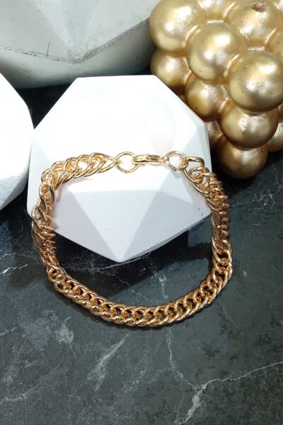 DUYGUSHOESBAG Çelik Tek Sıra Kararmaz Kalın Zincir Gold Halhal 22.5 Cm