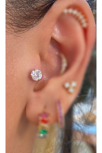 Arescollection Cerrahi Çelik Büyük Tek Taş Tragus Helix Kıkırdak Conch Piercing Küpe