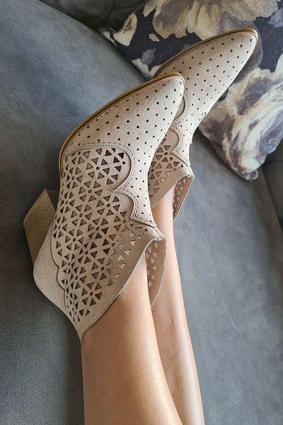 Topukla Footwear Γυναικείες καλοκαιρινές μπότες μπεζ σουέντ 019 1009