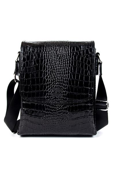 KANGAROO KINGDOM Men's Messenger Bag - Large Size, Crocodile Crocodile Genuine Calf Leather, Black 3122-cs