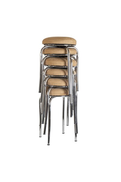 ekipmetal Tabure Tay Tüyü Kumaş Cappiccino ( 6 Adet )