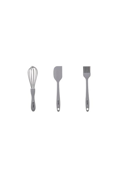 Tantitoni Gray Colored Medium Size 3-Piece Silicone Spatula, Brush and Whisk Set