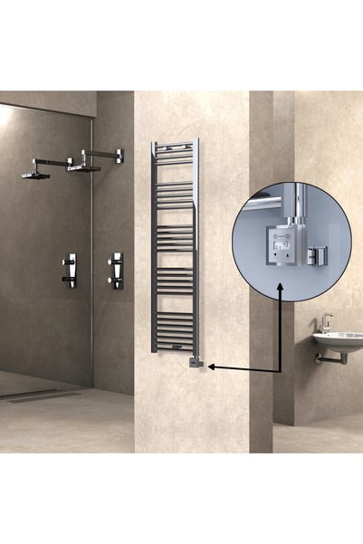 Radiva Haiti Elektrikli Havlupan 400x1500 Düz Krom (KTX3 Termostat) 300 Watt Spiral Kablolu