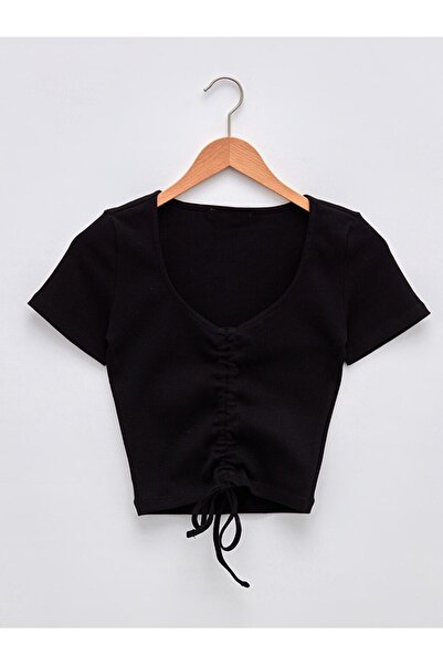 Kübra Tekstil Γυναικείο μπλουζάκι με λαιμόκοψη V με ρυθμιζόμενο μπροστινό κορ...