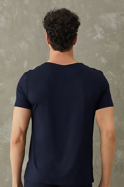 Svm Ανδρικό μπλουζάκι με λαιμόκοψη Micro Modal Navy Blue 9088