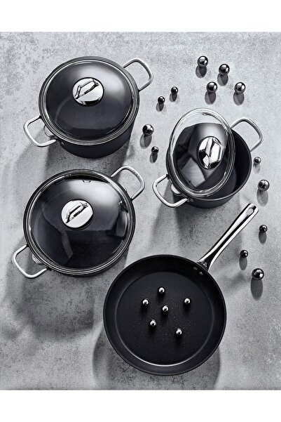 OLİKA Siyah Inci 7 Parça Granit Tencere Seti
