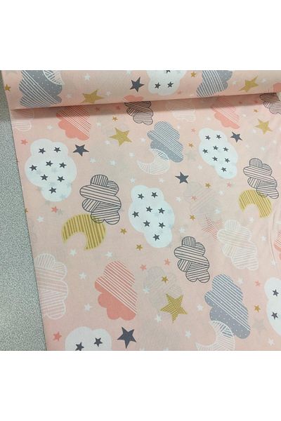 Babynia 100% Cotton Baby And Kids Fitted Sheet 100x160 Salmon Crescent Star Patterned