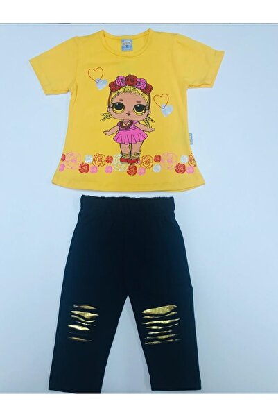 Baby Slon Kids Clup Biye Yakalı Kalpli Kız Baskılı Yırtık Taytlı Kız Çocuk Takım