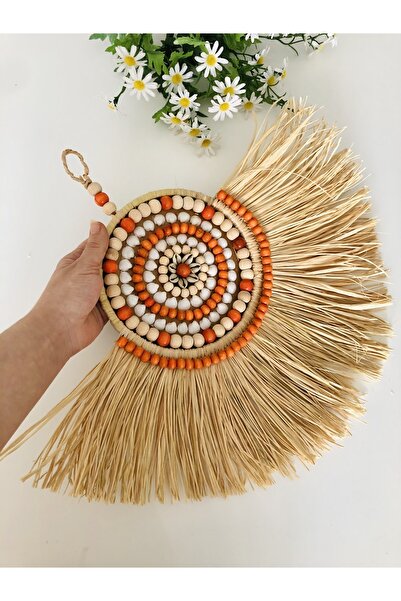 Hasirdukkanii Doğal Muz Lifi El Yapımı Deniz Kabuklu Ahşap Boncuklu Duvar-ofi...