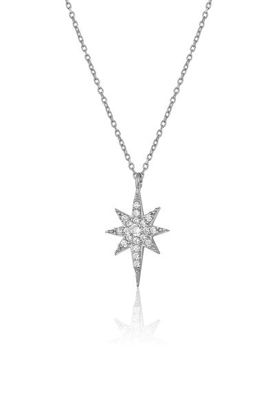 Zanaatsilver 925 Ayar Gümüş Rodyum Kaplama Kutup Yıldızı Kolye