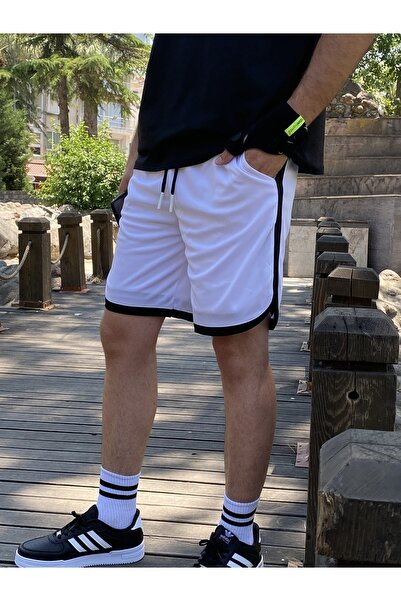 Baycombine35 Erkek Basketbol Model Bermuda Sporcu Şortu Beyaz Relax Family
