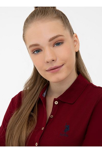 U.S. Polo Assn. Hanorac de damă cu guler polo roșu Claret Tpg-sk021