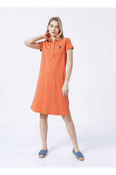 U.S. Polo Assn. Rochie de damă cu guler polo Furli, uni, portocaliu, confortabilă