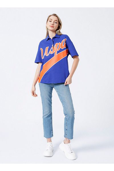 U.S. Polo Assn. Tricou de damă albastru cu gât polo Funtal
