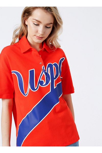 U.S. Polo Assn. Tricou roșu cu gât polo pentru femei Funtal