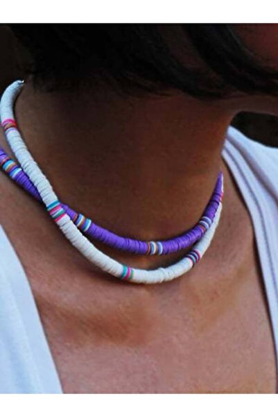 ESUSO قلادة خرز فيمو مكونة من قطعتين باللون الأبيض الليلكي