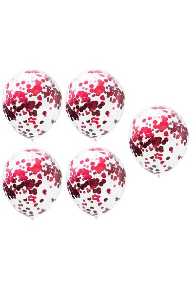 Happyland Valentine's Day Transparent Latex Balloon with Red Confetti 5 Pieces