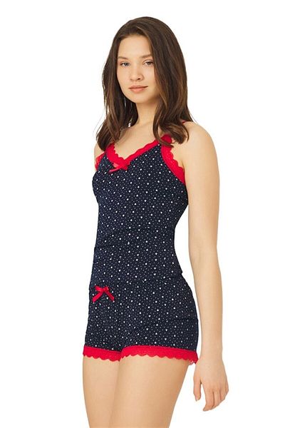 Cottonhill Marineblau gemustertes Pyjama-Set aus Baumwolle mit Shorts mit dünnen Trägern