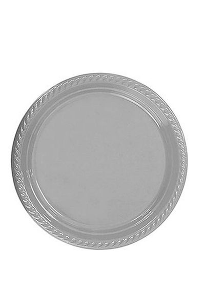Happyland Silver Plastic Plate 26cm 25 Piece Wide Plate