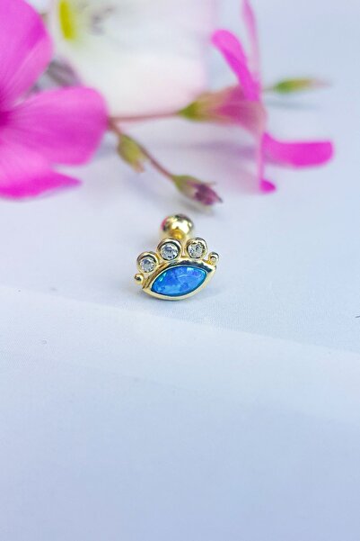 MorMajor Silver Tekli Blue Eye Gümüş Piercing Küpe