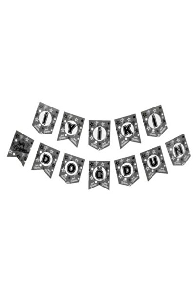 Happyland لافتة نجوم ورقية رفيعة باللون الأسود الفضي