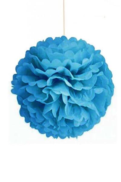 Happyland 6 Adet Pelur Kağıt Mavi Renkli Ponpon Çiçek Dekoratif Asma Süs