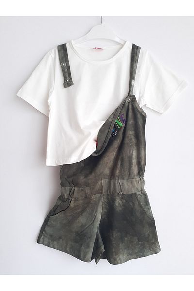Elvinsa Khaki Batik Girl's Summer Shorts Salopet Jumpsuit and T-shirt