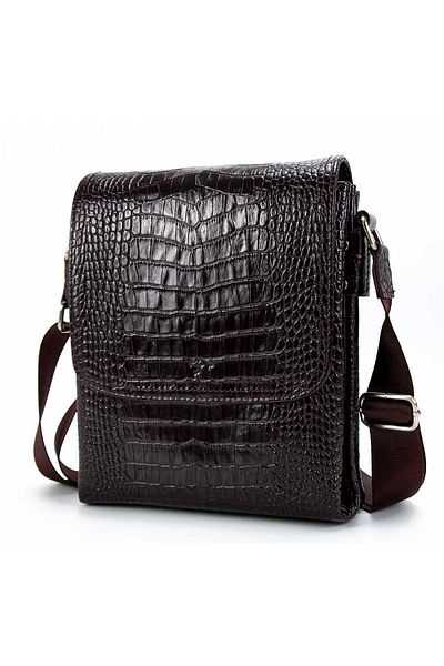 KANGAROO KINGDOM Men's Messenger Bag - Brown, Large Size, Crocodile Crocodile Genuine Cowhide Leather 3122-ck