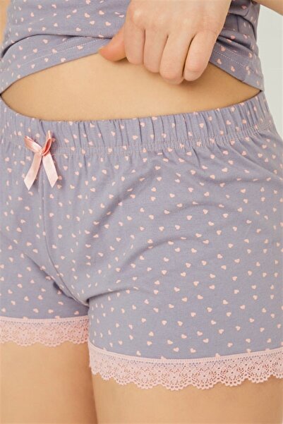 Cottonhill Šedý vzorovaný bavlněný pyžamový set s tenkými páskovými šortkami