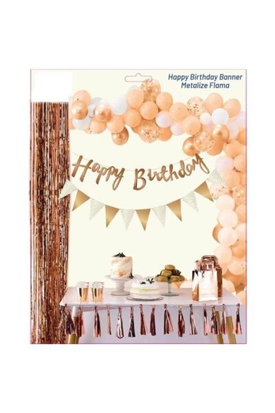 Happyland مجموعة راية معدنية لعيد الميلاد السعيد باللون الذهبي