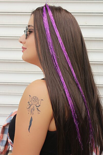 TAKIŞTIR Purple Color Glitter Side Hairpiece/Hair Tinsel (50 cm)