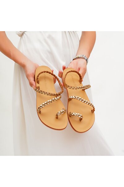AuthenticSandals Hakiki Deri Gold Kadın Bodrum Sandaleti - K5416