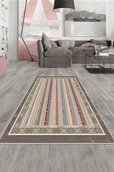 on the clouds Vizon Kilim Desenli Yıkanabilir Kaymaz Taban Leke Tutmaz Modern...