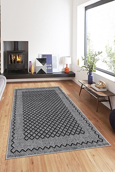 on the clouds Gri Kenar Işleme Yıkanabilir Kaymaz Taban Leke Tutmaz Modern Sa...