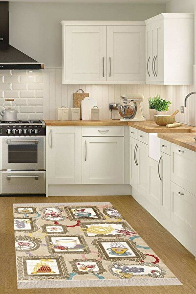 on the clouds Fincan Desenli Dijital Baskı Yıkanabilir Modern Mutfak Halısı V...