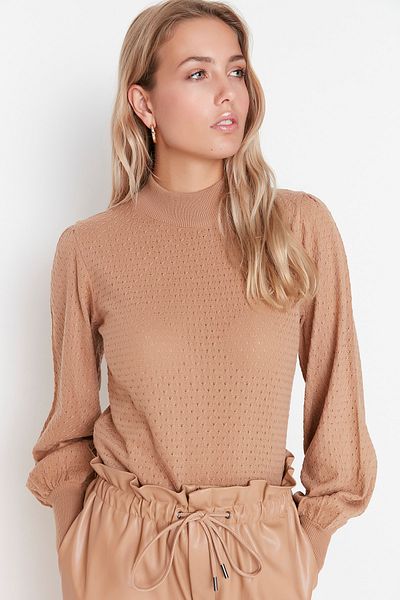 Trendyol Collection Πλεκτό πουλόβερ με γιακά Camel Stand TWOAW21KZ0817