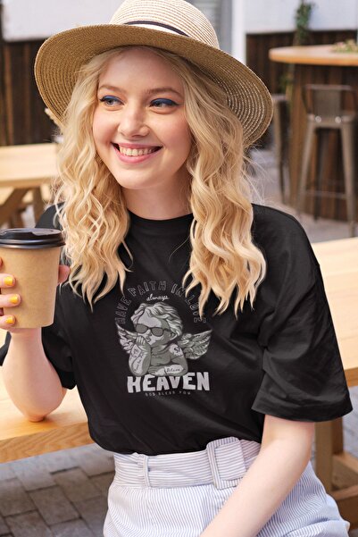 SUNFREE Anđeosko nebo Štampano Oversize kroj crno T-shirt