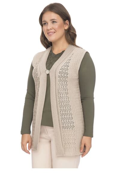 Uludağ Triko Kadın Kum Kruvaze Yaka Merserize Yelek