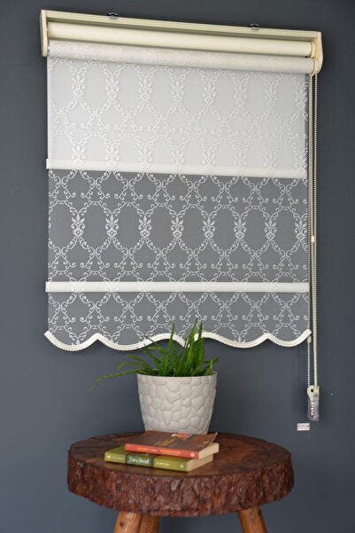 HLMSTOR Çift Mekanizmalı Tül Stor Perde Dacuz-204 Kırık Beyaz Renk Alüminyum ...