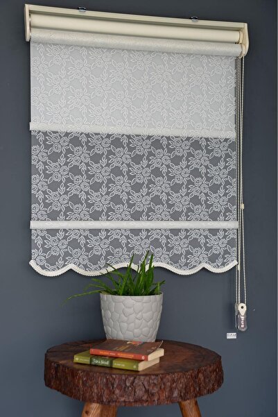 HLMSTOR Çift Mekanizmalı Tül Stor Perde Dacuz-96 Kırık Beyaz Renk Alüminyum K...