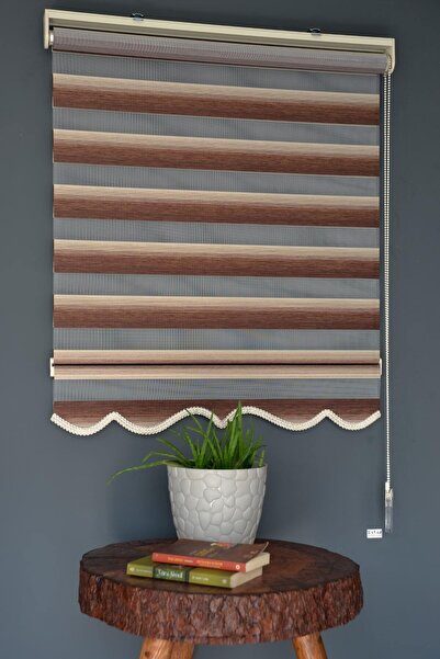 HLMSTOR Zebra Stor Perde Yz-04 Krem & Koyu Kahverengi Renk Alüminyum Kasalı E...