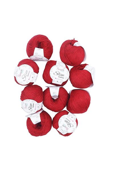 Spagettiyarn Slim Cotton 10-Piece Red Hand Knitting Yarn